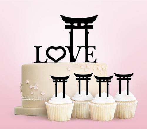 TC0128 Love Japan Torii Gate Party Wedding Birthday Acrylic Cake Topper Cupcake Toppers Decor Set 11 pcs