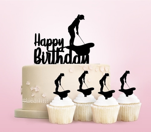 TC0133 Happy Birthday Golf Party Wedding Birthday Acrylic Cake Topper Cupcake Toppers Decor Set 11 pcs