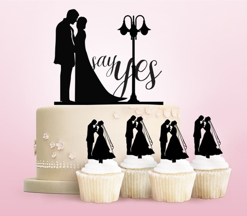 TC0162 Say Yes Marry Bride and Groom Party Wedding Birthday Acrylic Cake Topper Cupcake Toppers Decor Set 11 pcs