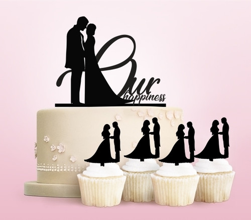 TC0165 Our Happiness Marry Party Wedding Birthday Acrylic Cake Topper Cupcake Toppers Decor Set 11 pcs