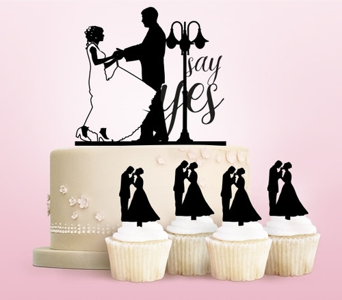 TC0170 Say Yes Marry Bride and Groom Party Wedding Birthday Acrylic Cake Topper Cupcake Toppers Decor Set 11 pcs