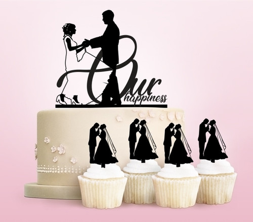 TC0174 Our Happiness Marry Party Wedding Birthday Acrylic Cake Topper Cupcake Toppers Decor Set 11 pcs