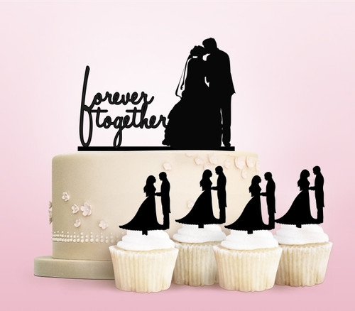 TC0190 Forever Together Love Kiss Party Wedding Birthday Acrylic Cake Topper Cupcake Toppers Decor Set 11 pcs