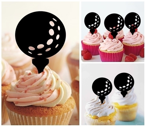 TA0770 Golf Ball Silhouette Party Wedding Birthday Acrylic Cupcake Toppers Decor 10 pcs