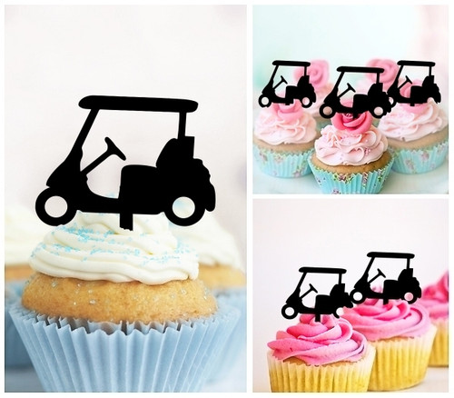 TA0774 Golf cart Silhouette Party Wedding Birthday Acrylic Cupcake Toppers Decor 10 pcs