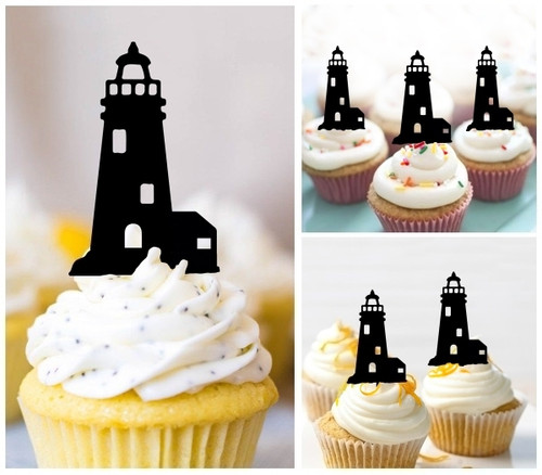 TA0796 Lighthouse Silhouette Party Wedding Birthday Acrylic Cupcake Toppers Decor 10 pcs