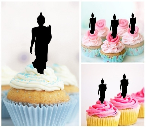 TA0864 Standing Buddha Silhouette Party Wedding Birthday Acrylic Cupcake Toppers Decor 10 pcs