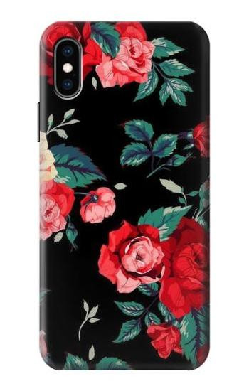 S3112 Rose Floral Pattern Black Case For iPhone X, iPhone XS