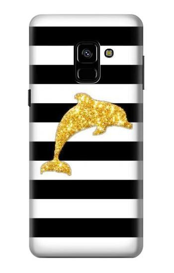 S2882 Black and White Striped Gold Dolphin Case For Samsung Galaxy A8 (2018)