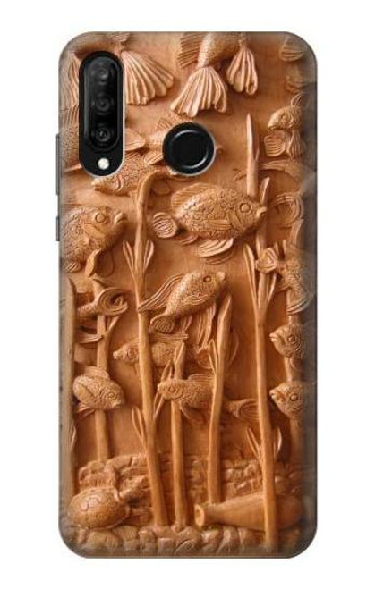 S1307 Fish Wood Carving Graphic Printed Case For Huawei P30 lite