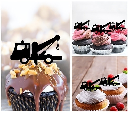 TA0987 City Tow Truck Silhouette Party Wedding Birthday Acrylic Cupcake Toppers Decor 10 pcs
