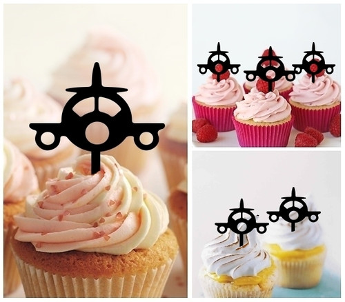 TA1040 Landing Aircraft Silhouette Party Wedding Birthday Acrylic Cupcake Toppers Decor 10 pcs