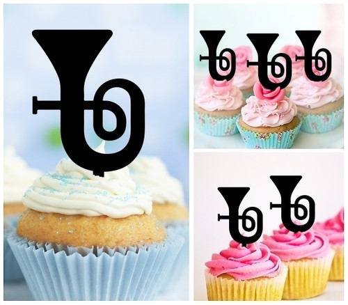 TA1078 Tuba Music Instrument Silhouette Party Wedding Birthday Acrylic Cupcake Toppers Decor 10 pcs