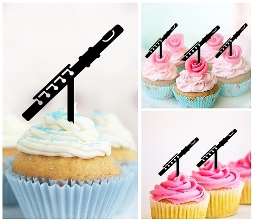 TA1101 Flute Music Band Instrument Silhouette Party Wedding Birthday Acrylic Cupcake Toppers Decor 10 pcs