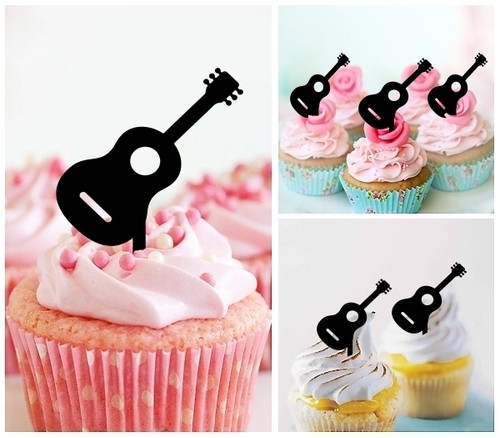 TA1103 Guitar Classic Music Instrument Silhouette Party Wedding Birthday Acrylic Cupcake Toppers Decor 10 pcs