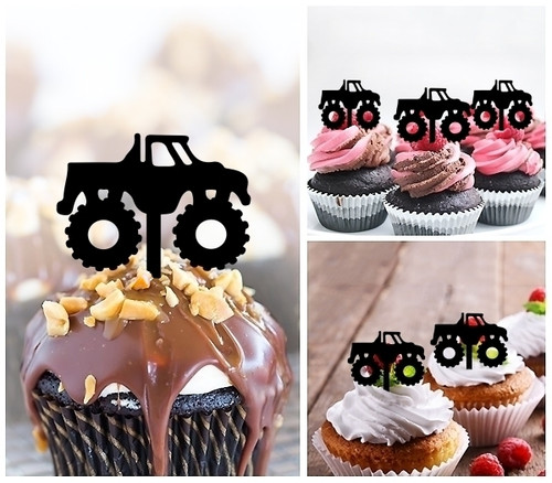 TA1107 Bigfoot Monster Truck Silhouette Party Wedding Birthday Acrylic Cupcake Toppers Decor 10 pcs