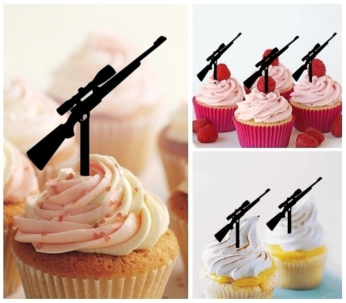 TA1130 Hunting Rifle Gun Silhouette Party Wedding Birthday Acrylic Cupcake Toppers Decor 10 pcs