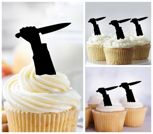 TA1135 Hand Killing Knife Silhouette Party Wedding Birthday Acrylic Cupcake Toppers Decor 10 pcs