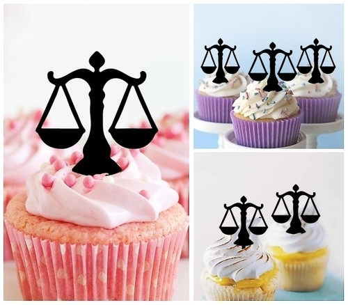 TA1149 Libra Scale Balance Justice Silhouette Party Wedding Birthday Acrylic Cupcake Toppers Decor 10 pcs