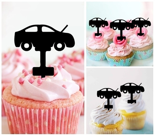 TA1173 Car Lift Auto Service Silhouette Party Wedding Birthday Acrylic Cupcake Toppers Decor 10 pcs