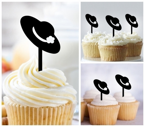 TA1195 Summer Female Hat Silhouette Party Wedding Birthday Acrylic Cupcake Toppers Decor 10 pcs