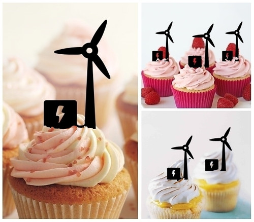 TA1262 Wind Power Energy Silhouette Party Wedding Birthday Acrylic Cupcake Toppers Decor 10 pcs