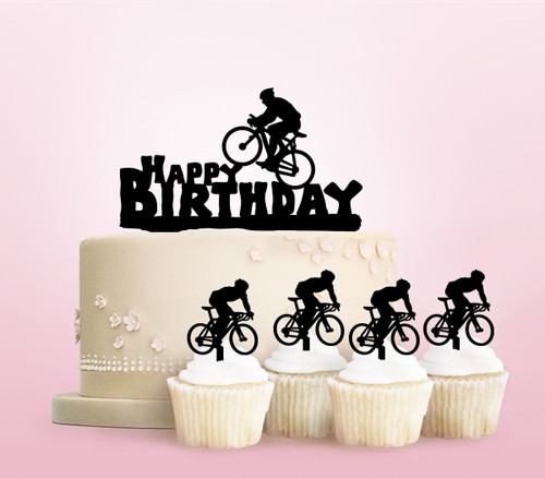 TC0238 Happy Birthday Bicycle Party Wedding Birthday Acrylic Cake Topper Cupcake Toppers Decor Set 11 pcs