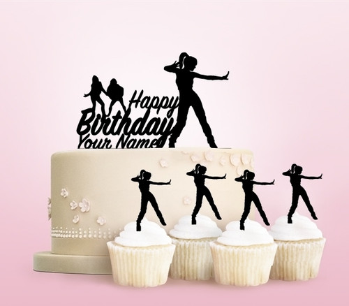 TC0257 Happy Birthday Hip Hop Female Dance Party Wedding Birthday Acrylic Cake Topper Cupcake Toppers Decor Set 11 pcs