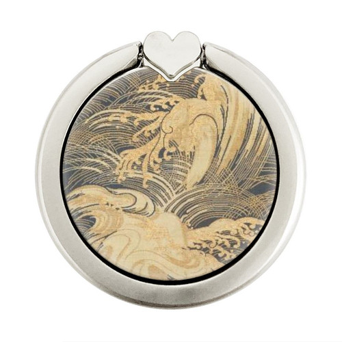 S2680 Japan Art Obi With Stylized Waves Graphic Ring Holder and Pop Up Grip