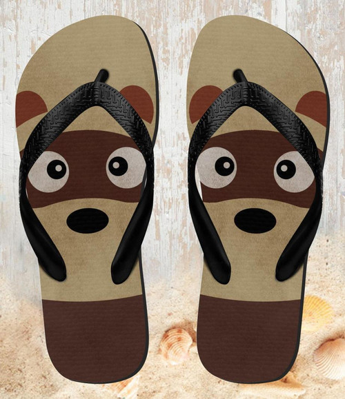 FA0357 Cute Cartoon Raccoon Beach Slippers Sandals Flip Flops Unisex