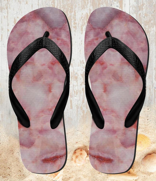 FA0364 Pink Marble Texture Beach Slippers Sandals Flip Flops Unisex