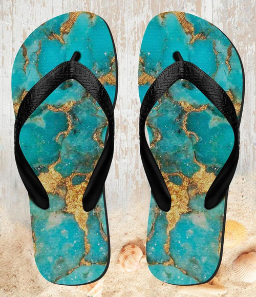FA0391 Aqua Turquoise Stone Beach Slippers Sandals Flip Flops Unisex