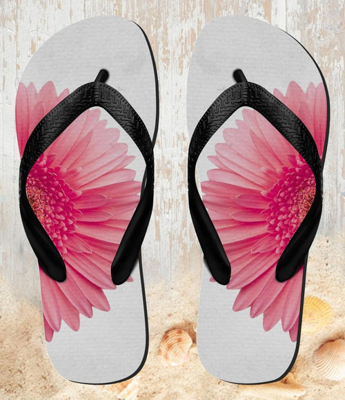 FA0438 Vintage Pink Gerbera Daisy Beach Slippers Sandals Flip Flops Unisex