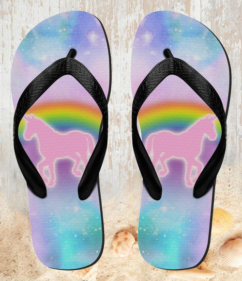 FA0449 Rainbow Unicorn Pastel Sky Beach Slippers Sandals Flip Flops Unisex