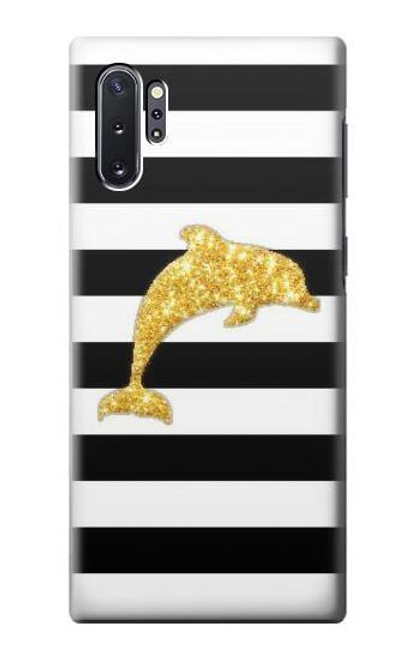 S2882 Black and White Striped Gold Dolphin Case For Samsung Galaxy Note 10 Plus