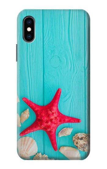S3428 Aqua Wood Starfish Shell Case For iPhone X, iPhone XS