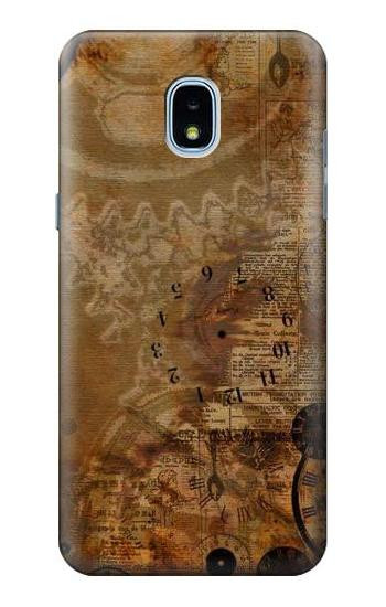 S3456 Vintage Paper Clock Steampunk Case For Samsung Galaxy J3 (2018), J3 Star, J3 V 3rd Gen, J3 Orbit, J3 Achieve, Express Prime 3, Amp Prime 3