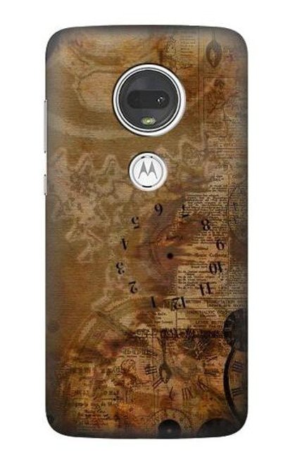 S3456 Vintage Paper Clock Steampunk Case For Motorola Moto G7, Moto G7 Plus