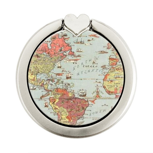 S3418 Vintage World Map Graphic Ring Holder and Pop Up Grip