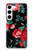 S3112 Rose Floral Pattern Black Case For Samsung Galaxy S23