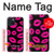 S2933 Pink Lips Kisses on Black Case For iPhone 15