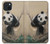 S2210 Panda Fluffy Art Painting Case For iPhone 15 Plus