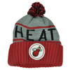 NBA Mitchell Ness KJ58 Miami Heat Cuffed Pom Pom Knit Beanie Skully Hat Grey