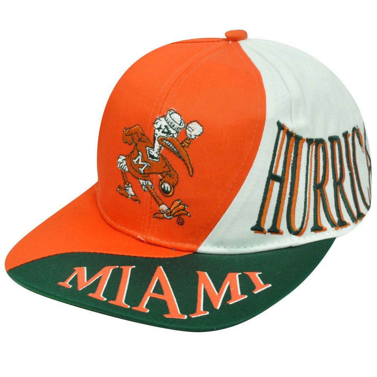 Ncaa Miami Hurricanes Vintage Old School Snapback Wave Hat Cap Orange Green Sinbad Sports Store