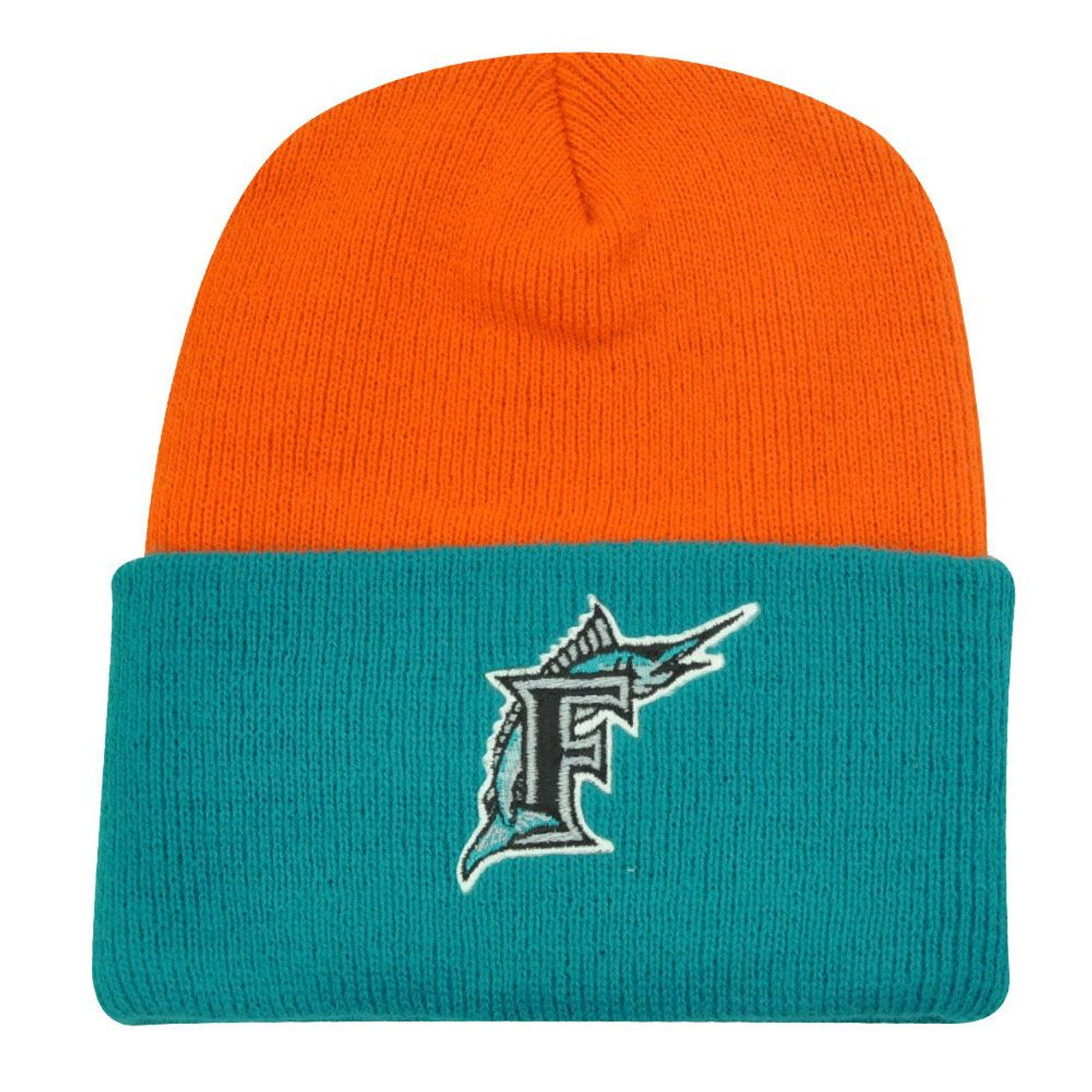 MLB Florida Marlins Cuff Beanie Knit Aqua Orange Adult F Logo