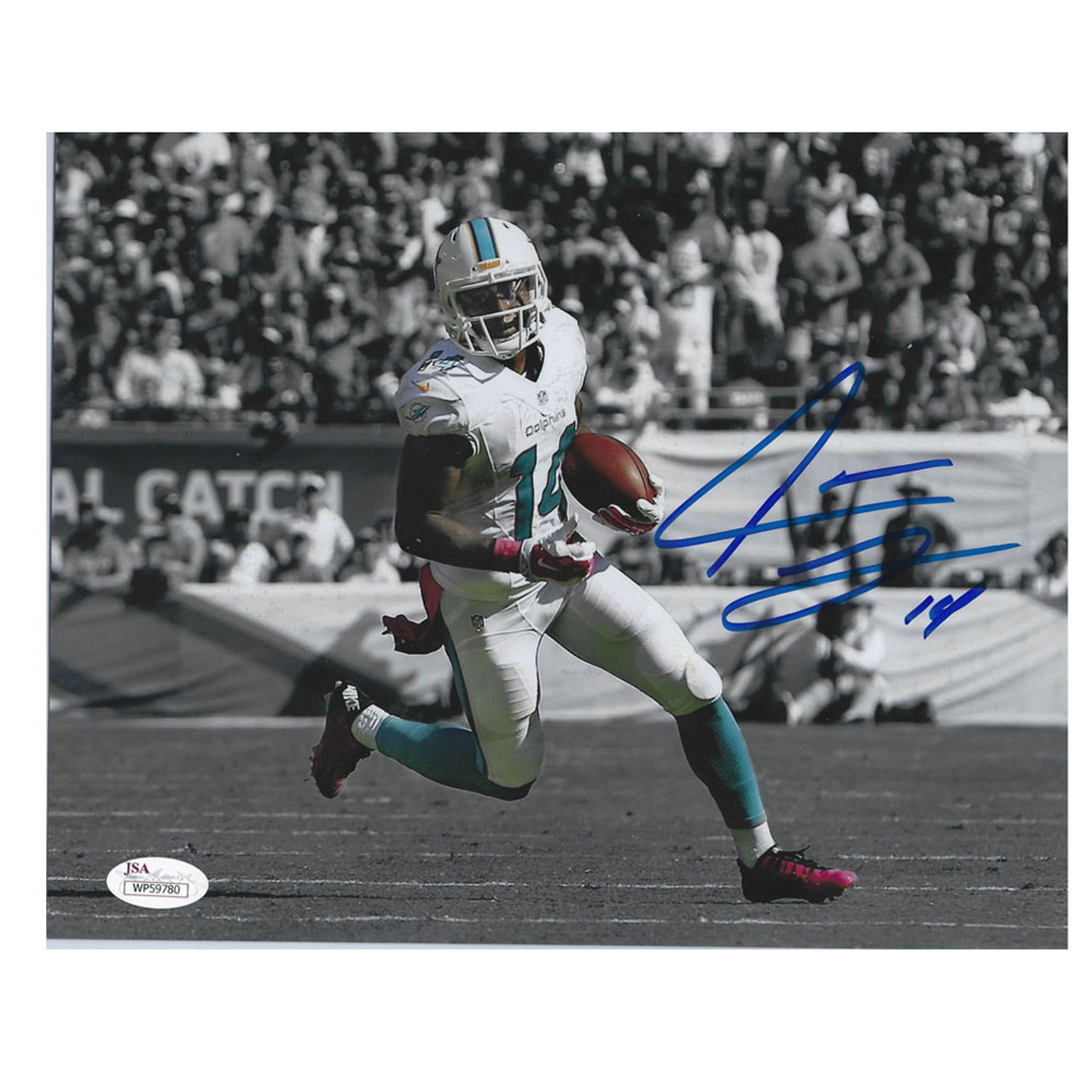 NFL Miami Dolphins Jarvis Landry #14 Running B&W Autograph Picture 8 x 10  JSA - Sinbad Sports Store