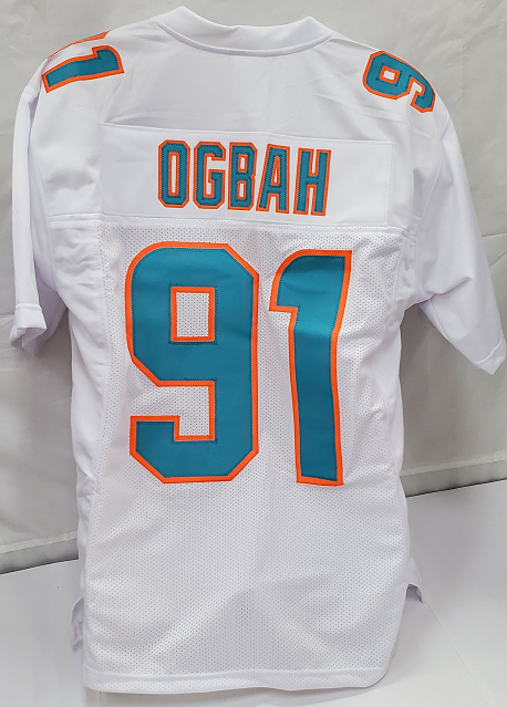EMMANUEL OGBAH AUTOGRAPHED WHITE CUSTOM JERSEY                    REG $149.00   NOW $109.00

INCLUDES PHOTO OP AND JSA WITNESS AUTHENTICATION