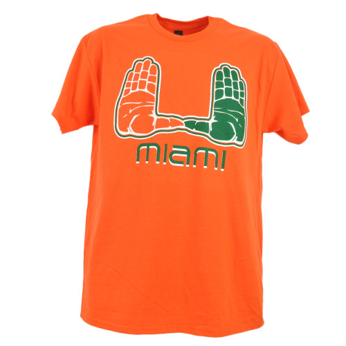 NCAA Miami Hurricanes Hands U Orange Crew Neck Adults Man Tshirt Tee 