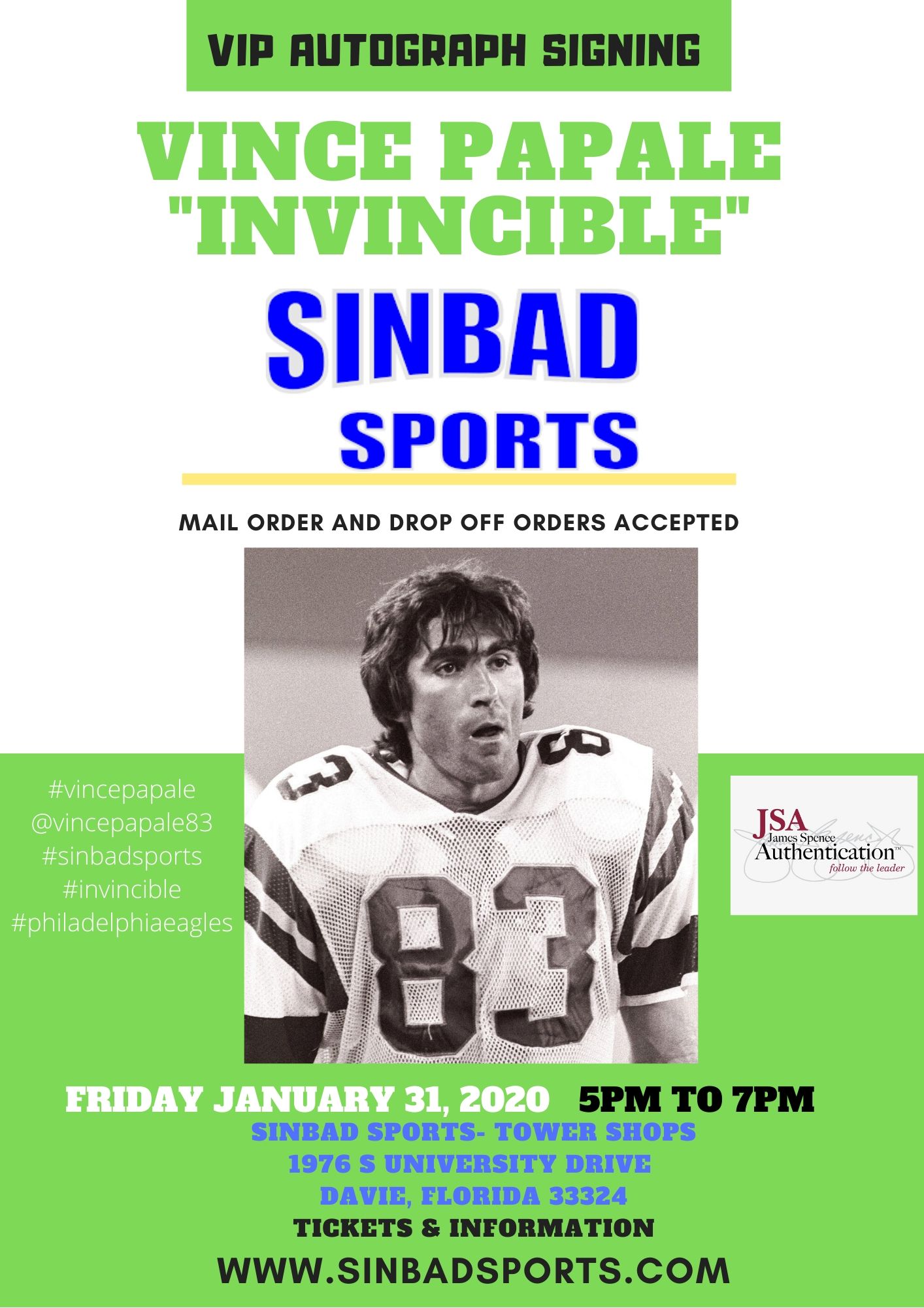 VINCE INVINCIBLE PAPALE VIP AUTOGRAPH SIGNING - Sinbad Sports Store