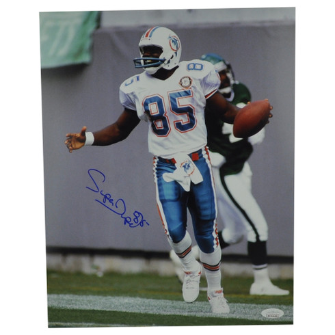 Friendly Confines Mark Super Duper Signed Miami Dolphins Teal Jersey (OKAuthentics Hologram) W.R